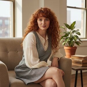 Vintage Paris Sport Club Black White Houndstooth Deep V-neck Jumper Dress Sz 14